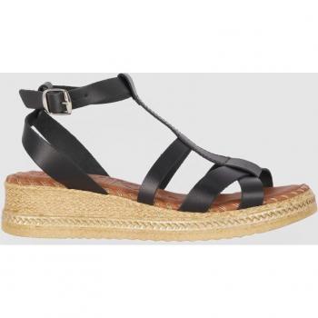 Chika10 Mudejar 03 Sandalias de Cuña de Piel para Mujer con Cierre de Hebilla en Color Negro