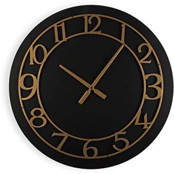 Reloj de Pared Decorativo Versa Beattyville para Cocina, Salón, Comedor o Habitación, Medidas 60 x 4,5 x 60 cm, Madera MDF, Color Negro y Dorado