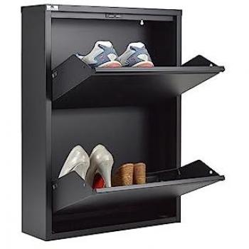 Zapatero Slim SalvaEspacio Negro 2 Puertas, Original, 4/6 Pares de Zapatos, Sin Montaje, Metal Garantizado 15 Años