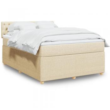 Cama Box Spring con Colchón de Tela Color Crema 140x190 cm