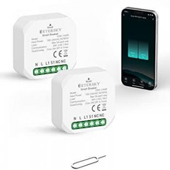 Interruptor Wifi 2 Gang, Etersky Módulo Interruptor Inteligente, Mini Interruptor Alexa 2 Vías, Interruptor Inalámbrico Conmutador Control Remoto, Compatible con Alexa y Google Home