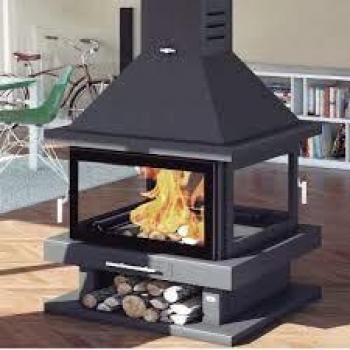 FM Chimenea metálica de leña Central 4 Caras con 2 Puertas