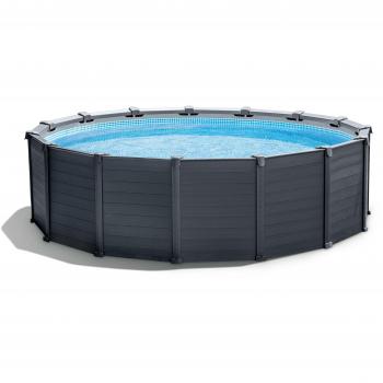 Piscina Tubular Redonda Intex Graphite Gray Panel 478 x 124 cm con Filtro de Arena, Escalera y Lona Protectora