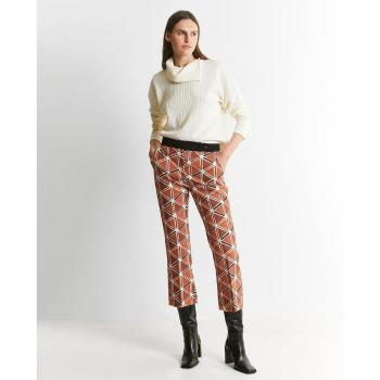 Pantalón recto de mujer con estampado geométrico y cierre lateral en la cinturilla