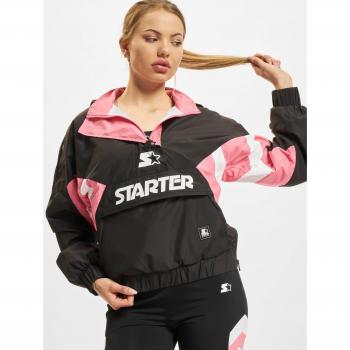 Ladies Urban Classics Colorblock Halfzip Windbreaker - Waterproof and Windproof, Black/Pink Grapefruit, XL