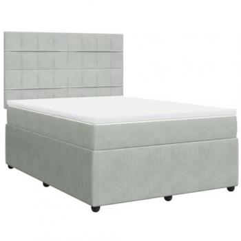 Cama box spring con colchón de terciopelo gris claro 140x190 cm