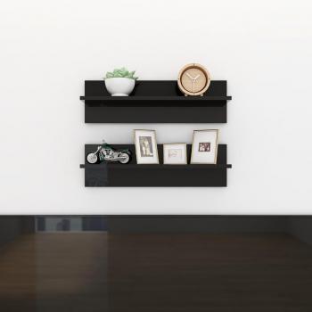Estantes de pared 2 piezas de madera multicapa negra pulida 60x11,5x18cm