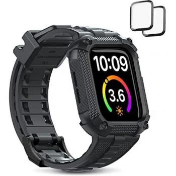 Wutwuk Correa para Apple Watch 44mm Correa Resistente al Agua y Sudor Correa Robusta Compatible con Apple Watch Series 6/5/4/SE Provee Protección Ultra con Protector de Pantalla-Gris