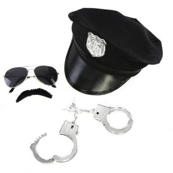 Kit de Policía: Gorra, Esposas, Gafas y Bigote