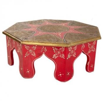 Mesa de centro artesanal WANDERLUST DECO de madera y metal rojo 40x40x15,5h cm