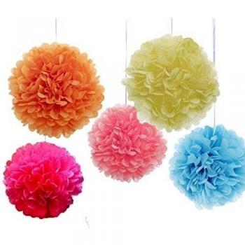 Goodlucky365 (10 pcs) 10 Pulgadas y 12 Pulgadas Bola de Flor de Pompones del Papel de Seda Decoración Para Bodas y Fiestas, Color Rosa, Rosy Rojo, Azul, Naranja, Amarillo