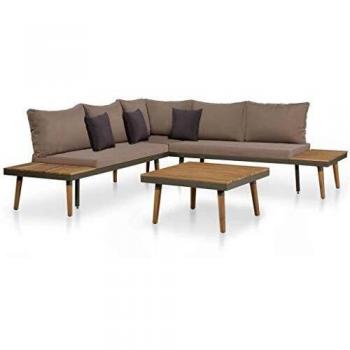 4-Piece Garden Lounge Set with Cushions, Solid Acacia Wood, Brown