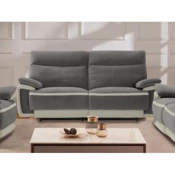 Sofá de 3 plazas relax eléctrico de terciopelo METTI - Gris con bandas crudo