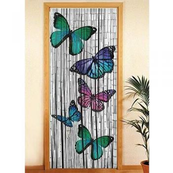 Cortina de Bambú Multicolor con Impresión de Mariposas, 90 x 200 cm, Semi-Translúcida, con Hakenaufhängung