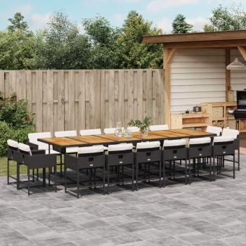 17-Piece Black Poly Rattan Garden Dining Set with Cushions