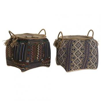 Cesta DKD Home Decor Fibra natural 41 x 41 x 40 cm Boho (2 Unidades)