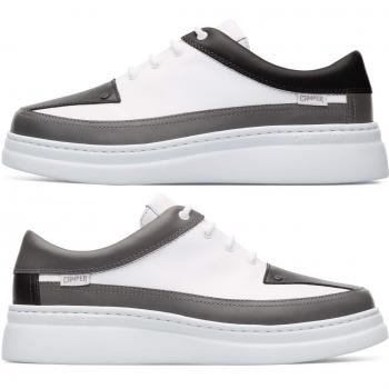 CAMPER Twins Women's Leather Sneakers - White/Grey/Black, Size 38/7.5