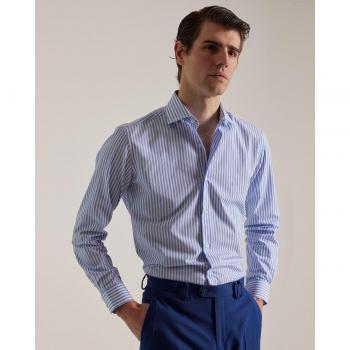 Camisa Hombre Vestir Slim Fit Rayas Logo Azul