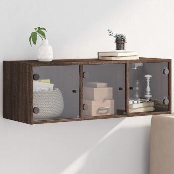 Mueble de pared con puertos en vidrio Roble Marrón 102x37x35 cm