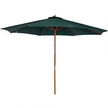 Outsunny Sombrilla Parasol Verde mástil de Madera Terraza Jardin Piscina Camping 3m Diámetro