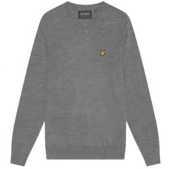 Lyle & Scott Men's Grey V Neck Golf Sweater - Large