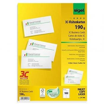Sigel lp790 tarjetas de visita 3c 85x55 mm a4 190 g 100 unds10 hojas