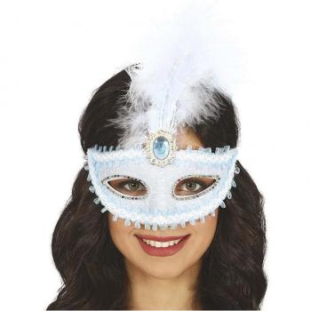 Antifaz de Carnaval Azul con Plumas Decorativas