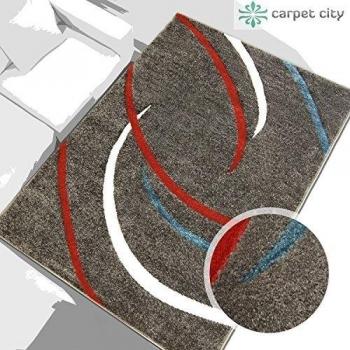 Designer Moderno de alta calidad Alfombra mano tallada hoz gris rojo turquesa Öko Tex, polipropileno, Grau Rot Türkis, 240 cm_x_340 cm