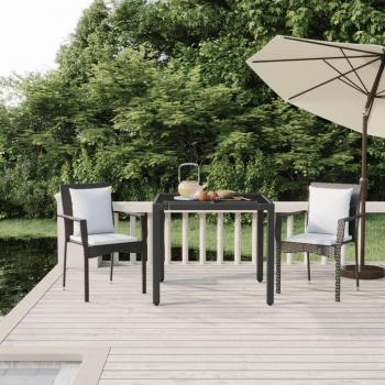 3-Piece Black Poly Rattan Garden Dining Set with Cushions