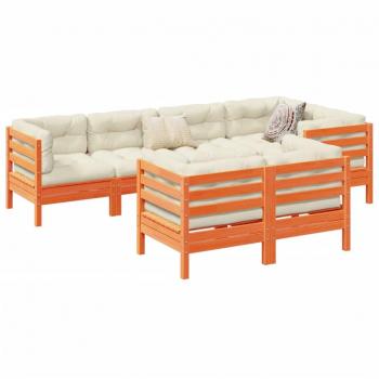 7-Piece Garden Sofa Set with Cushions in Wax Brown Solid Pine Wood