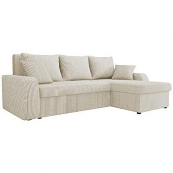 Sofá rinconero Comfivo 203, color marrón claro, dimensiones 238 x 80 x 147 cm, función de descanso, caja de ropa de cama
