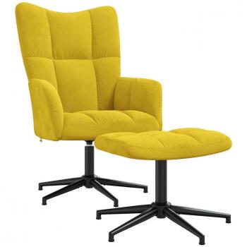 Sillón de Relax con Taburete en Terciopelo Amarillo Mostaza