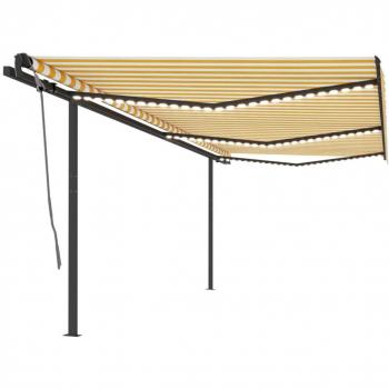 Toldo automático LED sensor de viento amarillo y blanco 6x3 m