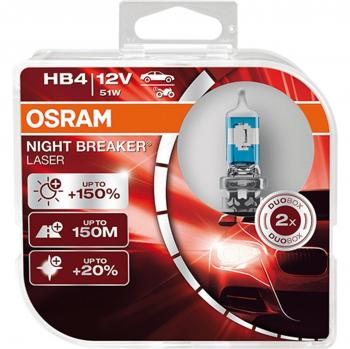 Osram Night Breaker Laser 9006 (HB4) 51W 12V High Performance Headlight Bulbs +150% Brightness Double Pack