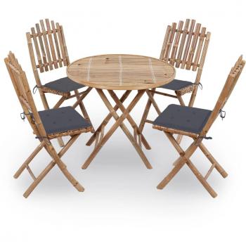 vidaXL Juego de comedor de jardín plegable 5 piezas bambú con cojines