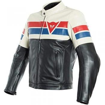 Dainese 8-Track - Chaqueta de piel para moto, color negro, blanco y rojo