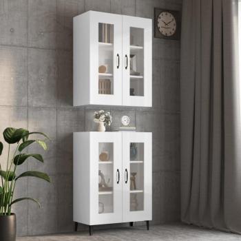 Armario de pared colgante blanco brillante 69,5x34x90 cm - Mueble de Almacenaje de Salón, Armarios con Puertas, Cajón de Madera, Buffet para salón Moderno, Armario Aux