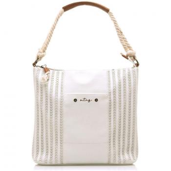 Bolso CIDER blanco Mustang para mujer con detalle calado y asa de cuerda