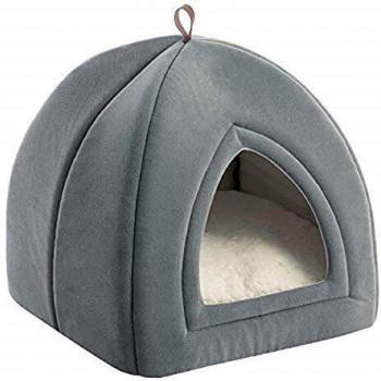 Bedsure Cama Gato Cueva Suave - Casa Gato Lavable con Cojín Desenfundable y Extraíble, Camas para Perros Pequeños 35x35x38cm, Gris Claro