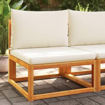 Sofá de jardín sin reposabrazos con cojines de madera maciza de acacia color marrón