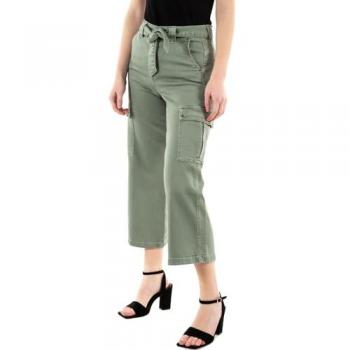 Pantalones Cargo de Mujer Verde Oscuro Tiro Alto Push In con Cinturón y Bolsillos