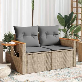 Sofá de jardín con cojines de 2 plazas Beige en Polyrattan