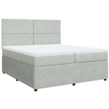 Cama box spring con colchón de muelles en terciopelo gris claro 200x200 cm