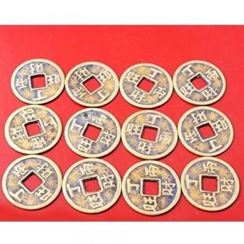12 Piezas de monedas de Fortune chino Feng Shui Double Dragon para monedas + bolsa para regalo Y1074