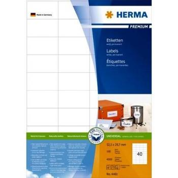 Etiquetas Premium Herma 4461 A4, 52.5 x 29.7 mm, Blancas, Adhesión Permanente (4000 etiquetas / 100 hojas)
