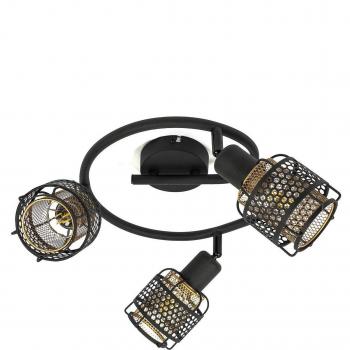 Lindby Eudoria Plafón de Techo Moderno 3 Luces Negro/Oro, Hecho de Metal, E14 para Salón y Comedor