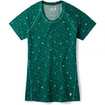 Smartwool Merino 150 Baselayer Print Camiseta de Manga Corta para Mujer, Dark Peacock Cactus Print 2020, marrón Oscuro, Small