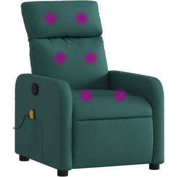Sillón de masaje reclinable de tela verde oscuro vidaXL