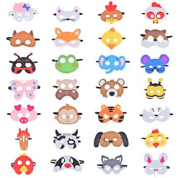 28 Piezas Fiesta Máscaras para Niños, Fieltro Máscaras para Animal Cosplay Fiesta Ojo Máscaras con Cuerda Elástica para Niños Fiesta Mascarada Decoración
