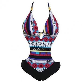 Bañador azul multicolor, Impresión, una pieza, bañadores, Trikini anudado, talla M 38